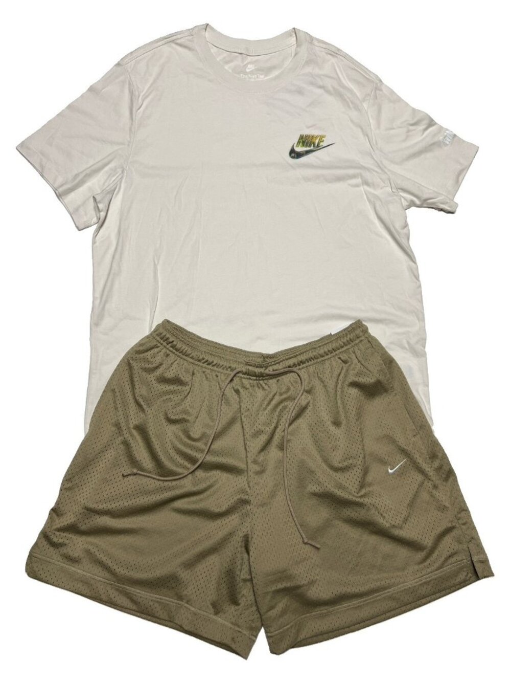 Men’s Nike Sports Wear T-shirt And Mesh Shorts 2pc Set Size XL Beige